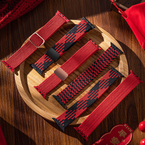 适用iwatch11表带新年红色applewatch10苹果S11手表S10女款S9尼龙S8编织硅胶s7真皮SE3金属10男夏季磁吸运动 - 图1