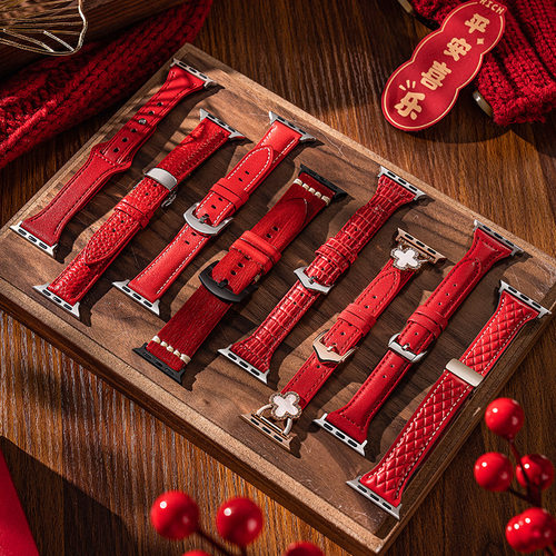 适用iwatch11表带新年红色applewatch10苹果S11手表S10女款S9尼龙S8编织硅胶s7真皮SE3金属10男夏季磁吸运动 - 图0