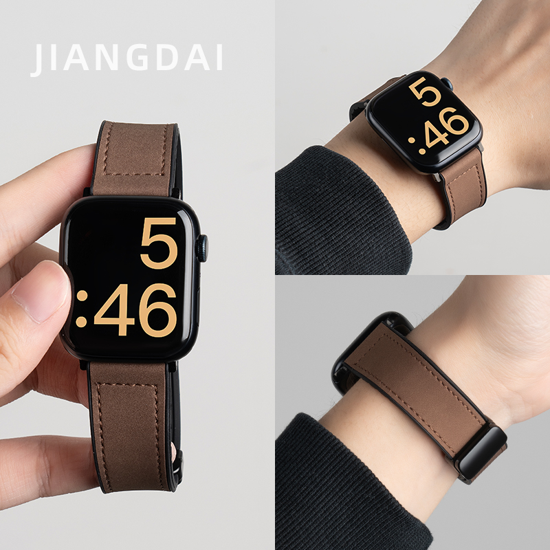 匠戴适用苹果S10表带男iwatch9手表女applewatch8疯马S9春夏S8新款10高级磁吸S7运动7智能S6真皮SE硅胶Ultra-图0