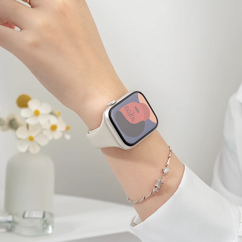 适用applewatch8表带iwatch9苹果S9手表S8硅胶S7新款7运动SE女S6夏天6代可爱小蛮腰细高级iphone创意watchs - 图0