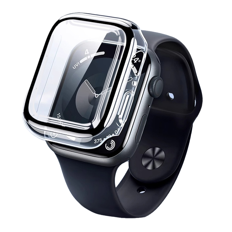 适用iwatch8曲面S9保护壳S8苹果applewatch9手表SE保护套S7保护膜7表壳S6表带6代钢化壳膜一体全包覆盖表套 - 图0