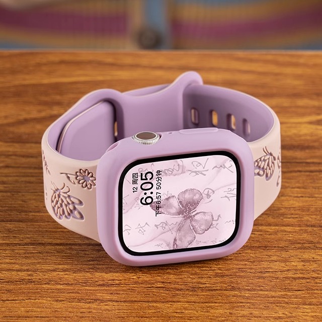 适用iwatch11表带S11苹果S8手表applewatch8彩蝶印花双色S9硅胶S10运动7女款可爱SE3夏季10创意S6新款11智能 - 图3