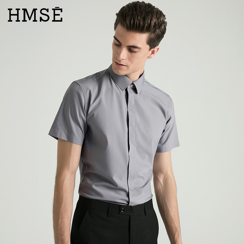 hmse竹纤维冰丝凉感短袖男免烫衬衫 hmse衬衫