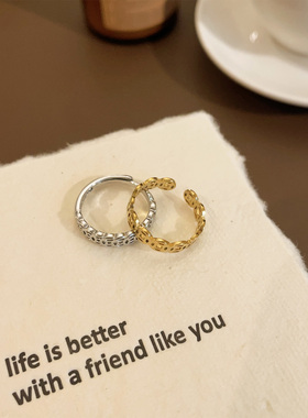 银色编织铜钱戒指女小众设计开口戒招财聚财转运戒ins风素圈指环