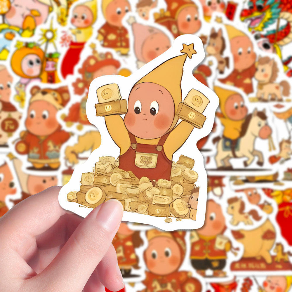 132贴星星人新年贴纸可爱卡通发财喜庆氛围创意装饰贴画diy手账本,淘宝优惠券,粉丝福利购,淘宝优惠卷