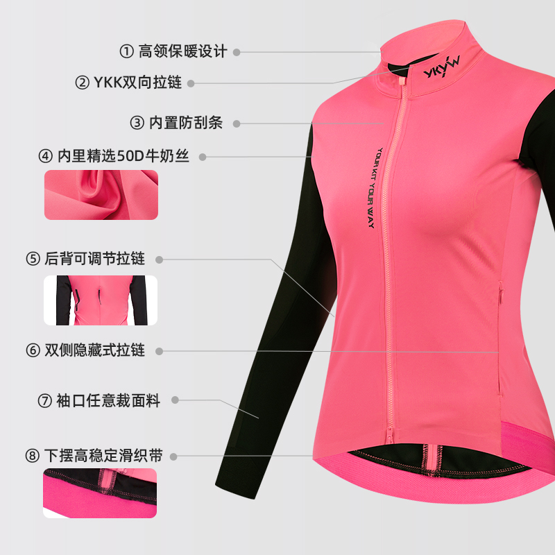 YKYW长袖骑行服女防风防水外套秋冬季保暖公路自行车拼接骑行风衣 - 图2