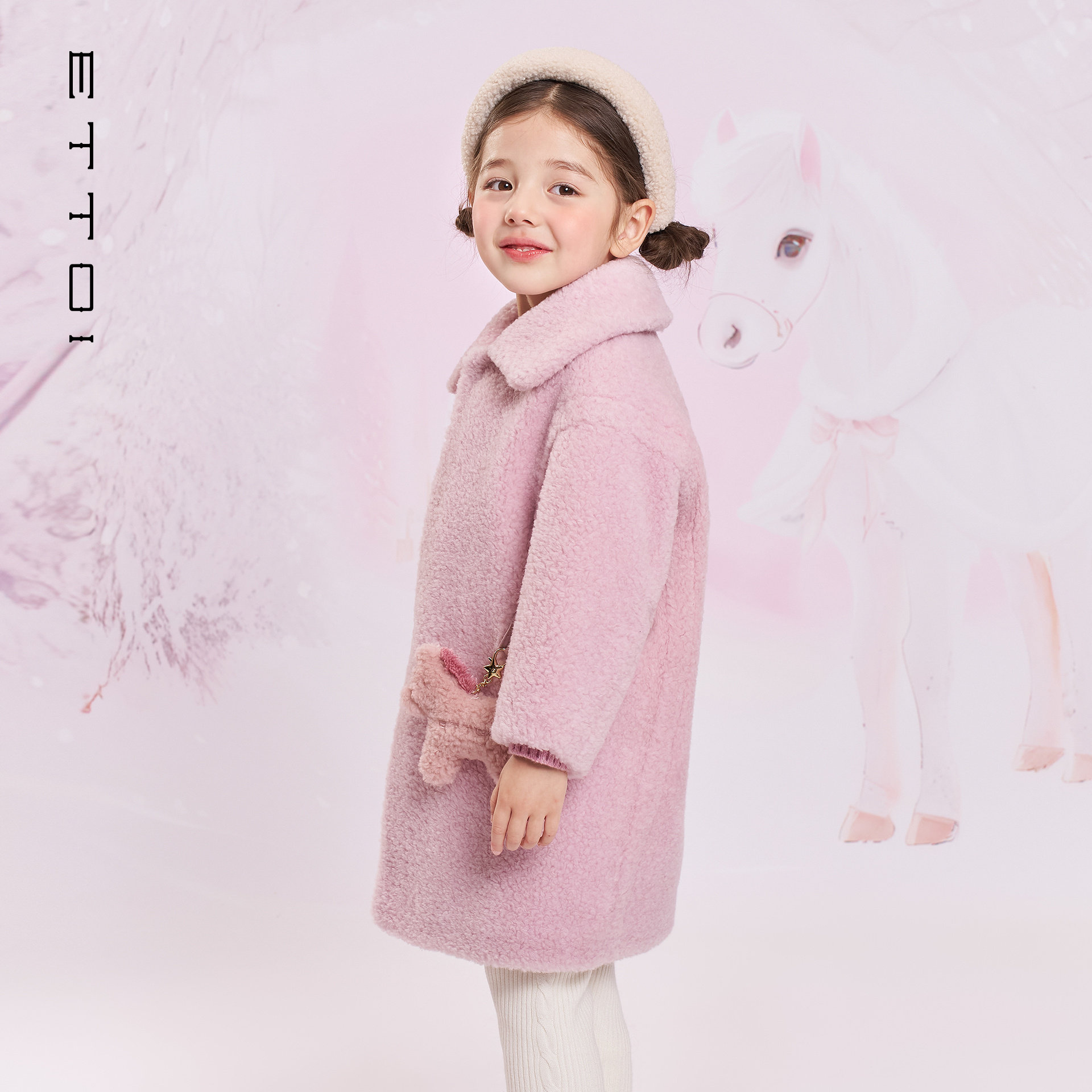 【绵羊毛】ETTOI爱多娃儿童长大衣女童保暖翻领外套2025冬季新款,淘宝优惠券,粉丝福利购,淘宝优惠卷
