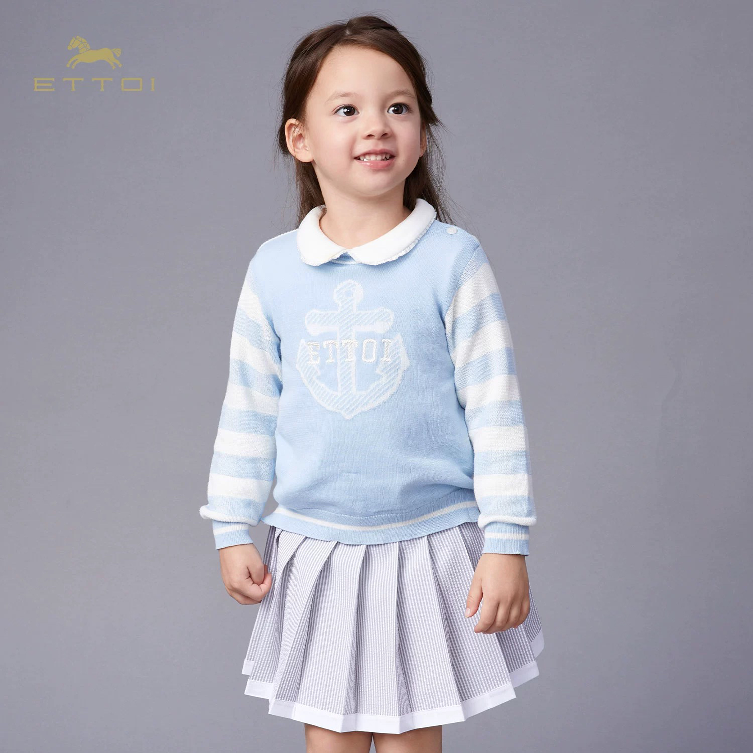 【朗姿集团】ETTOI爱多娃女童短裙夏季百搭运动裙裤竖条纹白边休 - 图0