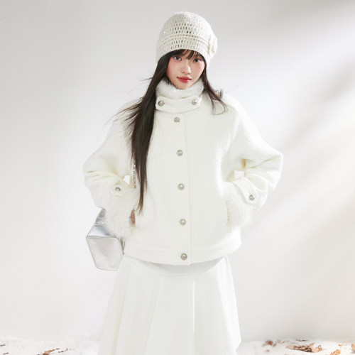 Pinkers联名款韩系千金感通勤毛绒外套女冬季加厚保暖毛毛外套女 - 图2