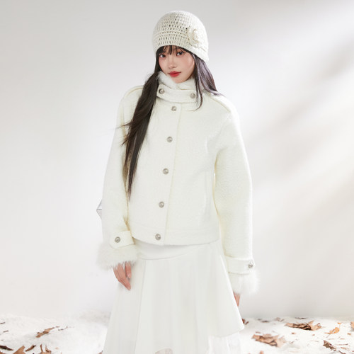 Pinkers联名款韩系千金感通勤毛绒外套女冬季加厚保暖毛毛外套女 - 图1