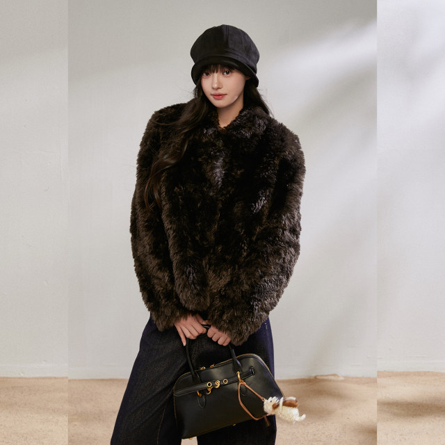 Pinkers联名款韩系复古毛呢外套女秋冬季宽松休闲百搭上衣外套女