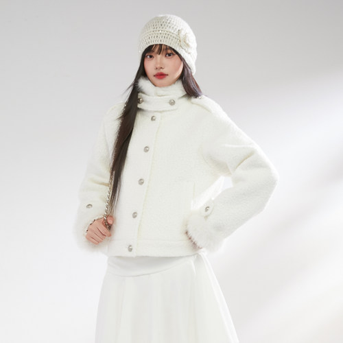 Pinkers联名款韩系千金感通勤毛绒外套女冬季加厚保暖毛毛外套女 - 图0