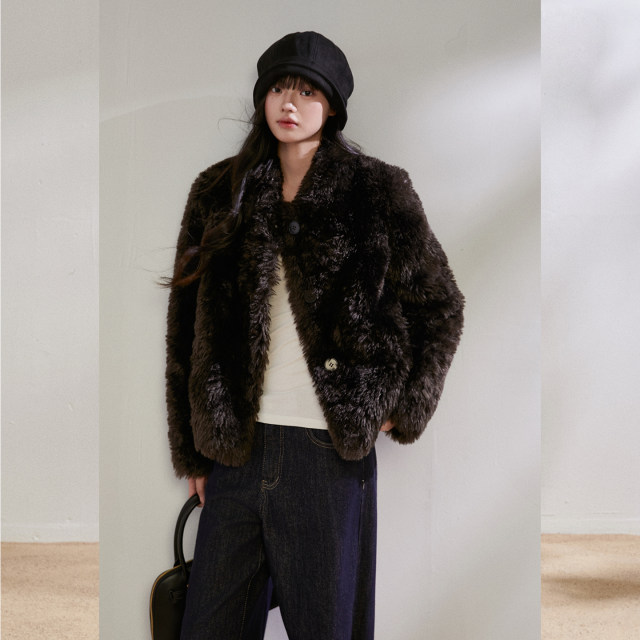 Pinkers联名款韩系复古毛呢外套女秋冬季宽松休闲百搭上衣外套女