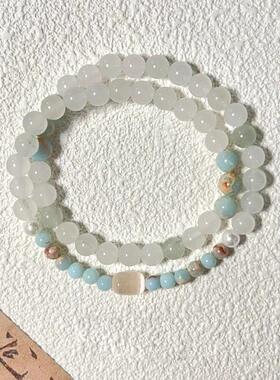 「一染为青」仿寿山石串珠手链复古日常百搭新中式双圈手串