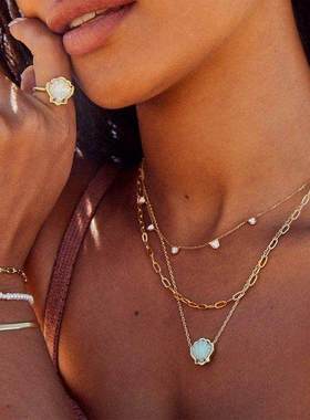 项链贝壳欧美东陵玉海螺项链贝壳外贸复古ins风法式项链镀金