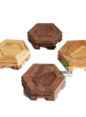 红木工艺品奇玉石摆件六八边形