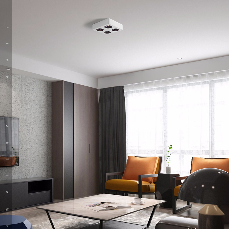 智能调光超薄四头明装射灯筒灯COB家用方形客厅无主灯吸顶斗胆灯 - 图2