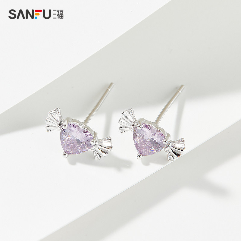 三福925银简约紫钻耳钉一对 时尚经典首饰耳饰配饰耳环839650,淘宝优惠券,粉丝福利购,淘宝优惠卷