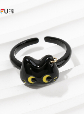 三福萌趣樱桃小猫戒指单个 可爱趣味小众首饰配饰指环849238