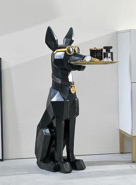 玄关寓意好的摆件办公桌装饰摆件创意迎宾大型落地狗摆件戴眼镜的