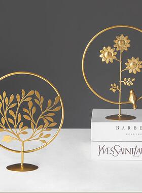 有艺术感的摆件法式装饰摆件北欧轻奢铁艺树叶摆件客厅酒柜玄关桌