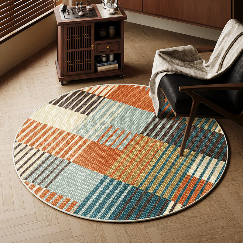 圈绒圆形地毯美式复古客厅房间卧室床边毯地垫梳妆台书房转椅垫子,淘宝优惠券,粉丝福利购,淘宝优惠卷