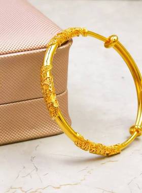 黄铜镀金相思藤手镯推拉款越南沙金繁花似锦推拉手镯手环女款