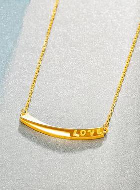 越南沙金微笑项链莫比乌斯环一体链激光雕刻LOVE吊坠女款锁骨链