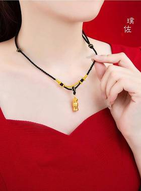 新款久不掉色福字竹节小吊坠镂空竹子项链男女情侣挂坠