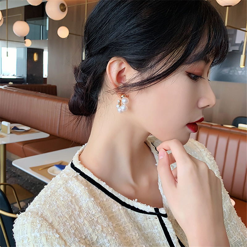 Elegant Celebrity Metal Korean Pearl Earrings For Woman Fash-图1