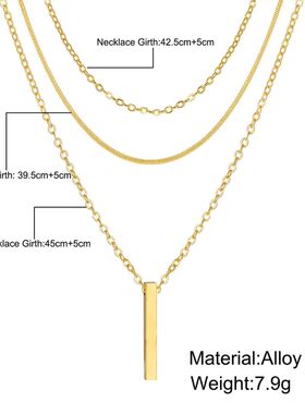 Vintage Layered Metal Bar Pendant Necklace for Women Daily