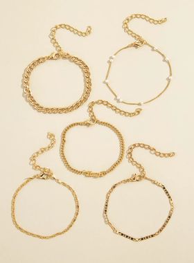 5Pcs Trendy Chain Bracelet Set For Women Angel Letter Gold