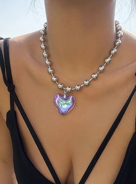 6 Colors Hip Hop Colorful Love Heart Pendant Necklace Women