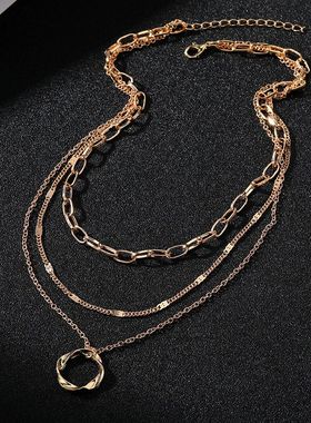 New Gold Color Multi Layered Chains Necklace for Women Girls