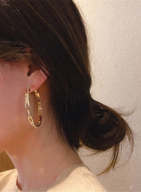 FYUAN Golden Round Crystal Hoop Earrings for Women Bijoux Ge