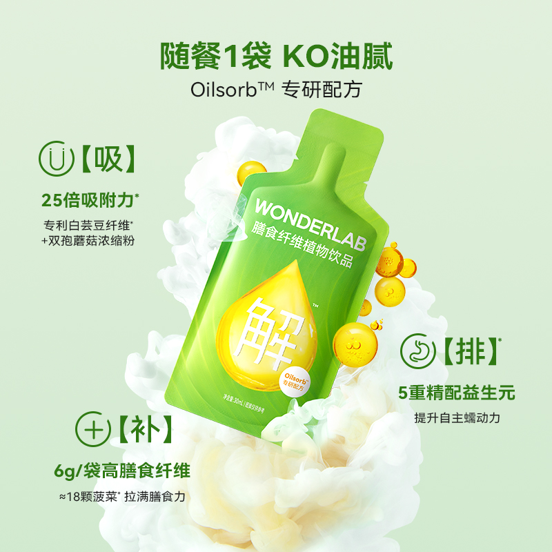 万益蓝WonderLab膳食纤维饮膳食纤维旅游行大餐火锅排油30mL*5袋