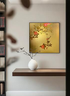 《花影流金》中式轻奢花鸟酒店客厅玄关装饰画方形卧室挂画壁画