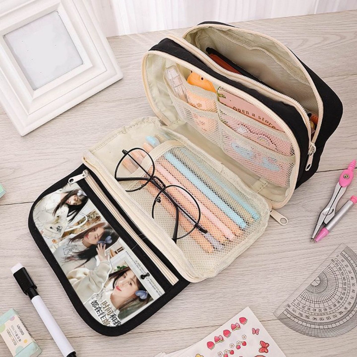 鞠婧祎笔袋学生痛包高颜值ins风大容量防水翻盖多层收纳袋文具盒,淘宝优惠券,粉丝福利购,淘宝优惠卷