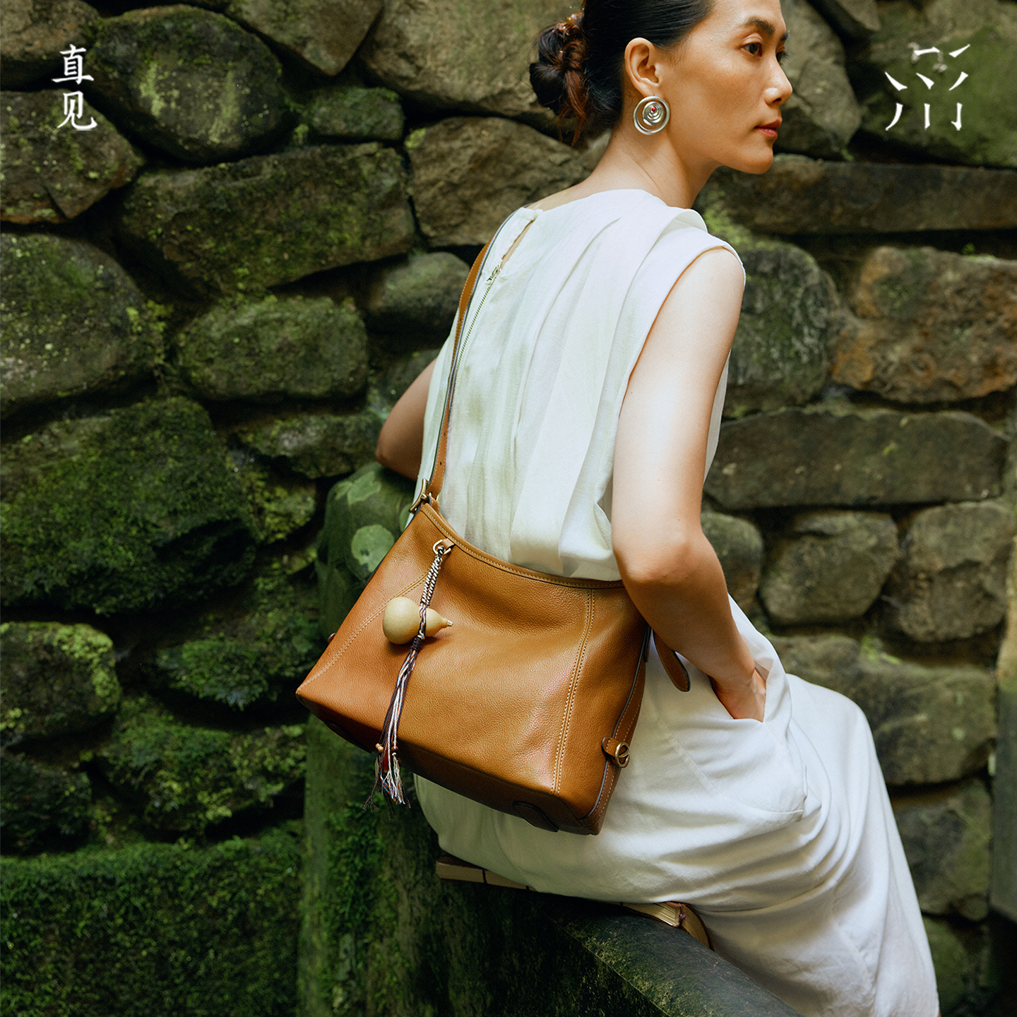 【佳琦推荐】直见一撇hobo植鞣风格牛皮单肩托特斜挎秋冬女包 - 图0