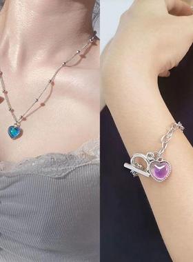 小红书同款感温变色爱心项链ins闺蜜气质锁骨链高级感液晶12色心