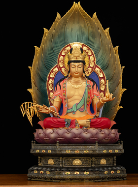 台湾纯铜彩绘西方三圣佛像观音菩萨供奉家用阿弥陀佛坐像佛堂摆件