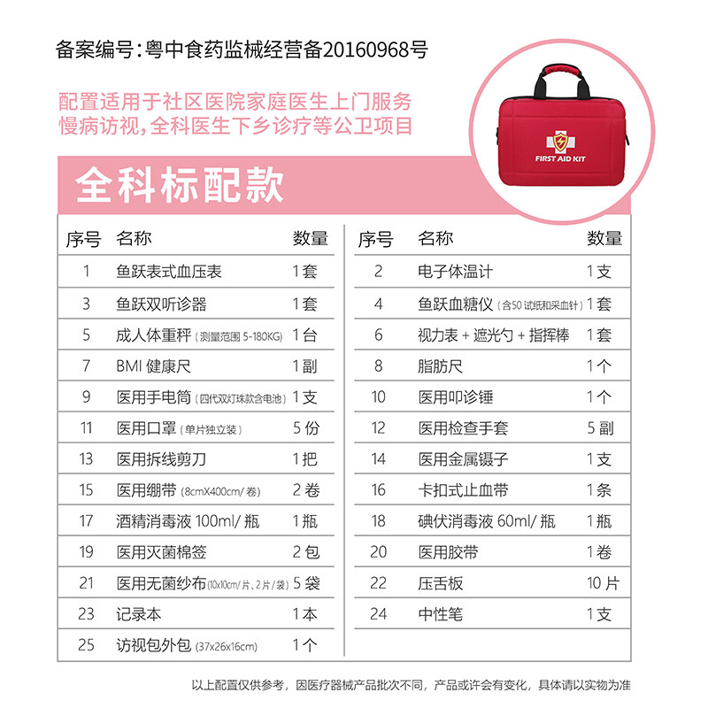 慢病访视包血压计血糖家庭医生签约卫生服务包急救包箱全科标配版