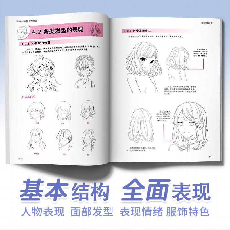 漫画技法教程美少女篇卡通人物超级动漫新手初学零基础教程书入门手绘临摹画册本美术绘画画技法书籍Q版鬼刀古风女生教材教学_虎窝淘