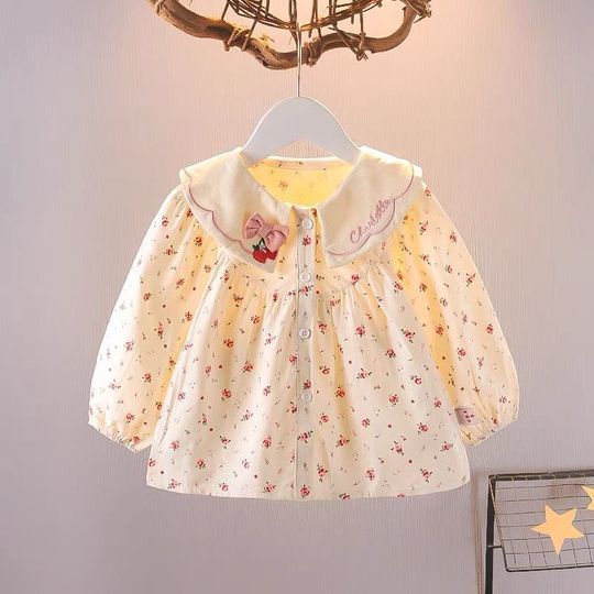 Baby spring doll shirt new floral princess outer wear fashion shirt spring and autumn children's doll collar long-sleeved shirt