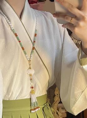 民族风格压襟汉代长项炼新式中国风古风云背流苏英洛马面裙旗袍配