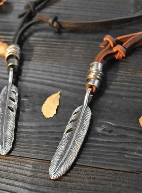 去有风的地方李现谢之遥同款羽毛项链复古牛皮绳原宿风毛衣链男女