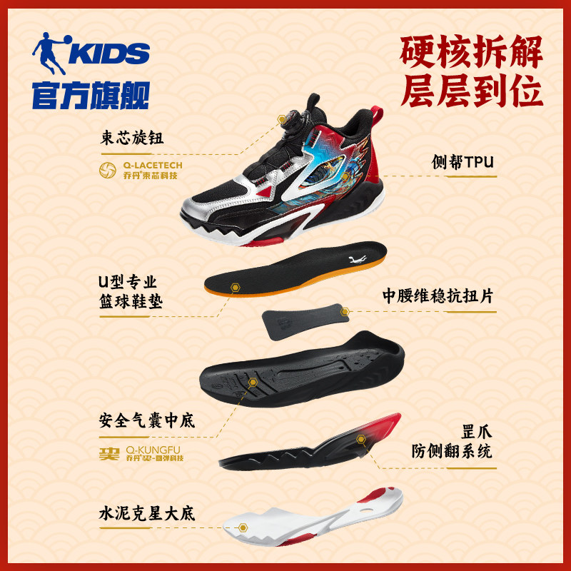 乔丹儿童篮球鞋童鞋2026秋季运动鞋耐磨训练实战中大童旋钮扣球鞋,淘宝优惠券,粉丝福利购,淘宝优惠卷