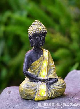 禅意佛像摆件跨境东南亚树脂装饰寺庙客厅装饰品太阳能灯佛像摆件