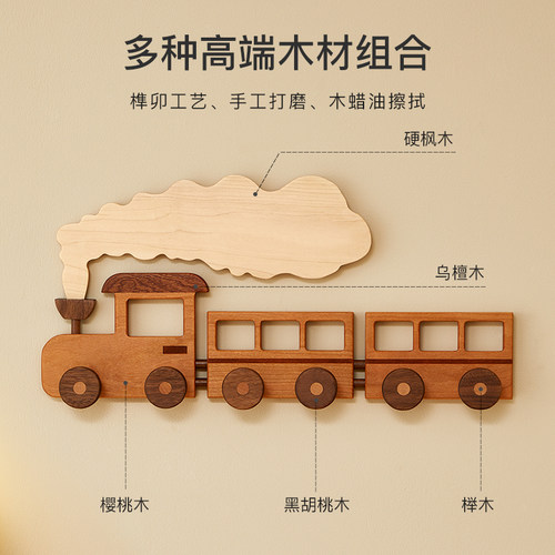 创意可爱实木挂钩卡通儿童房入户门玄关墙壁挂衣架衣帽架免打孔 - 图2