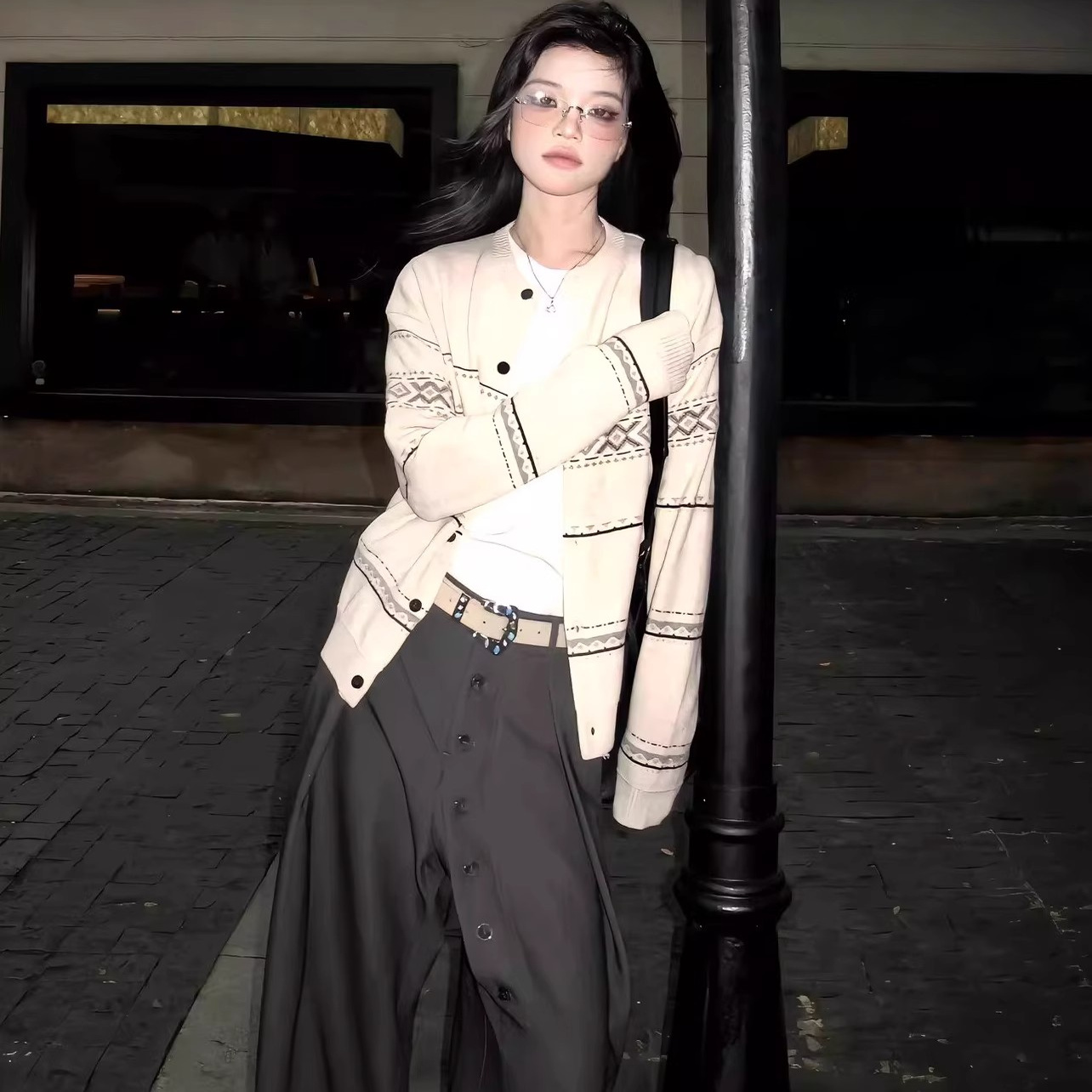 日系复古提花肌理针织开衫毛衣男女春秋费尔岛高智学院氛围感上衣 - 图3